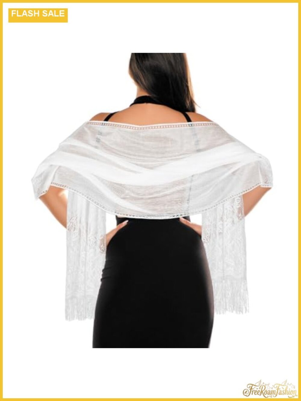 Floral Lace Scarf Shawl with Tassels Soft Mesh Fringe Wrap for Wedding Party